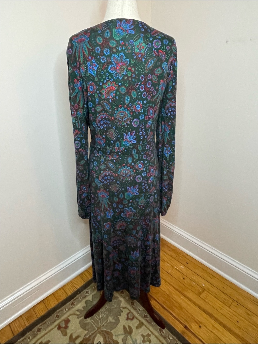 Boden Floral Midi Dress US 10 Green Paisley Long Sleeve - Picture 5 of 8